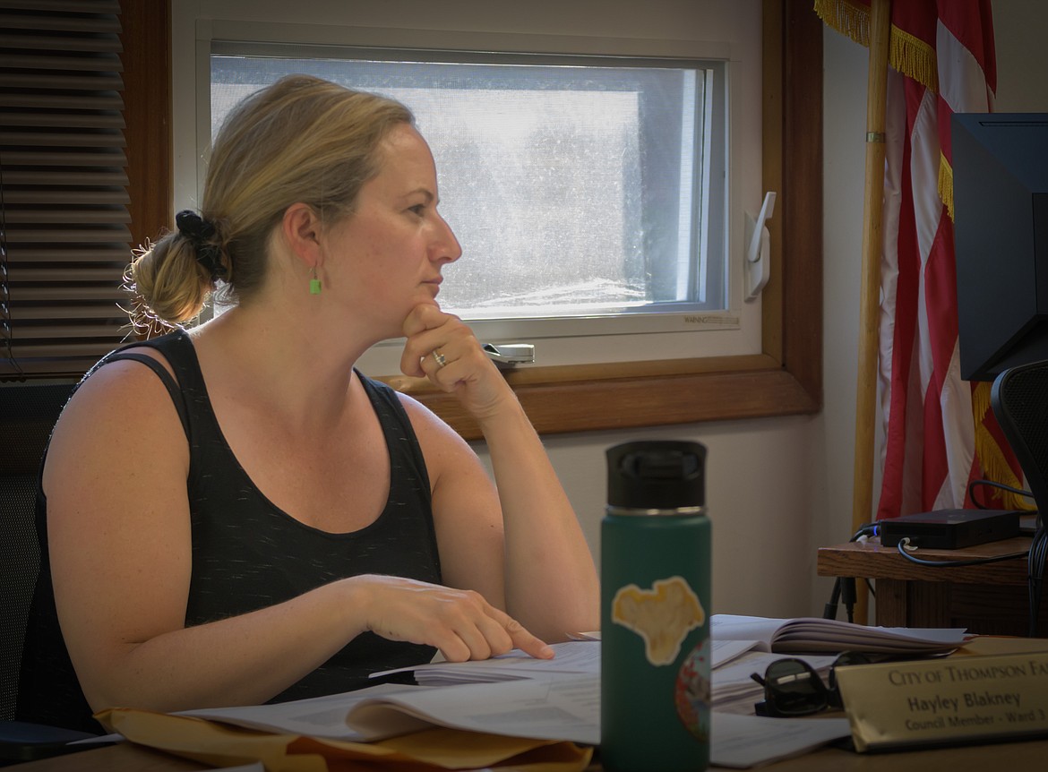 Thompson Falls City Councilor Hayley Blakney at the monthly meeting. (Tracy Scott/Valley Press)