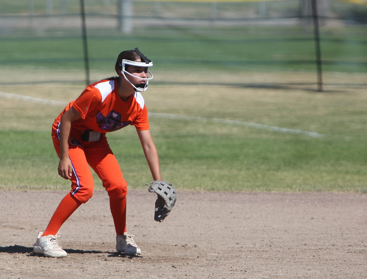 A second baseman for the Ai Bandits Orange 12U gets set before a pitch in the championship game of last weekend’s USA Softball of Washington B State Tournament. The Bandits went on to win the tournament.