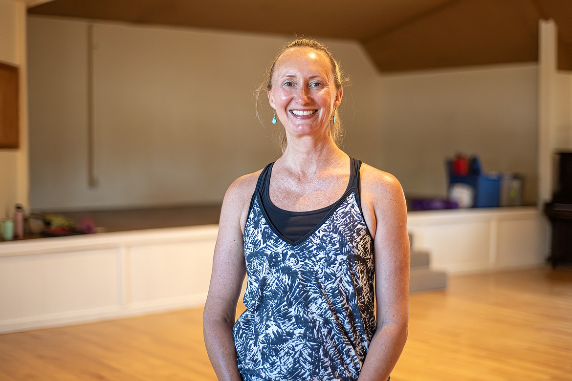 Yoga instructor Krista Sanderson after class at the Swan River Community Hall Thursday, July 11. (Avery Howe/Bigfork Eagle)