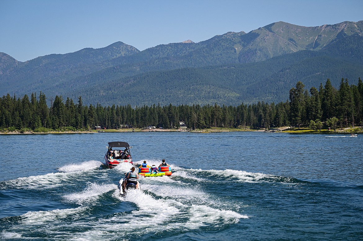 DREAM Adaptive Recreation staff and volunteers head out onto Echo Lake with participants during their Echo Lake Watersports Days on Tuesday, July 16. (Casey Kreider/Daily Inter Lake)