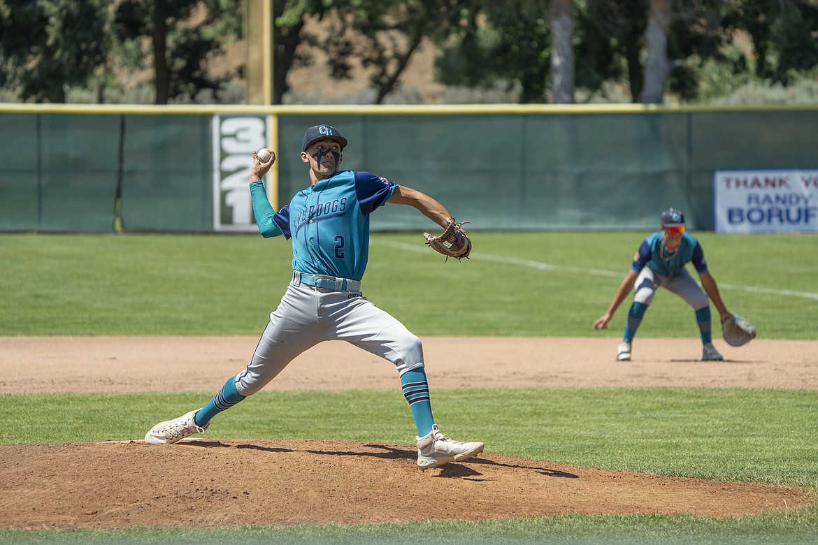 14U River Dog pitcher Cooper Vasquez struck out eight batters while surrendering no hits in Sunday’s championship game against the 14U Moses Lake All Stars.