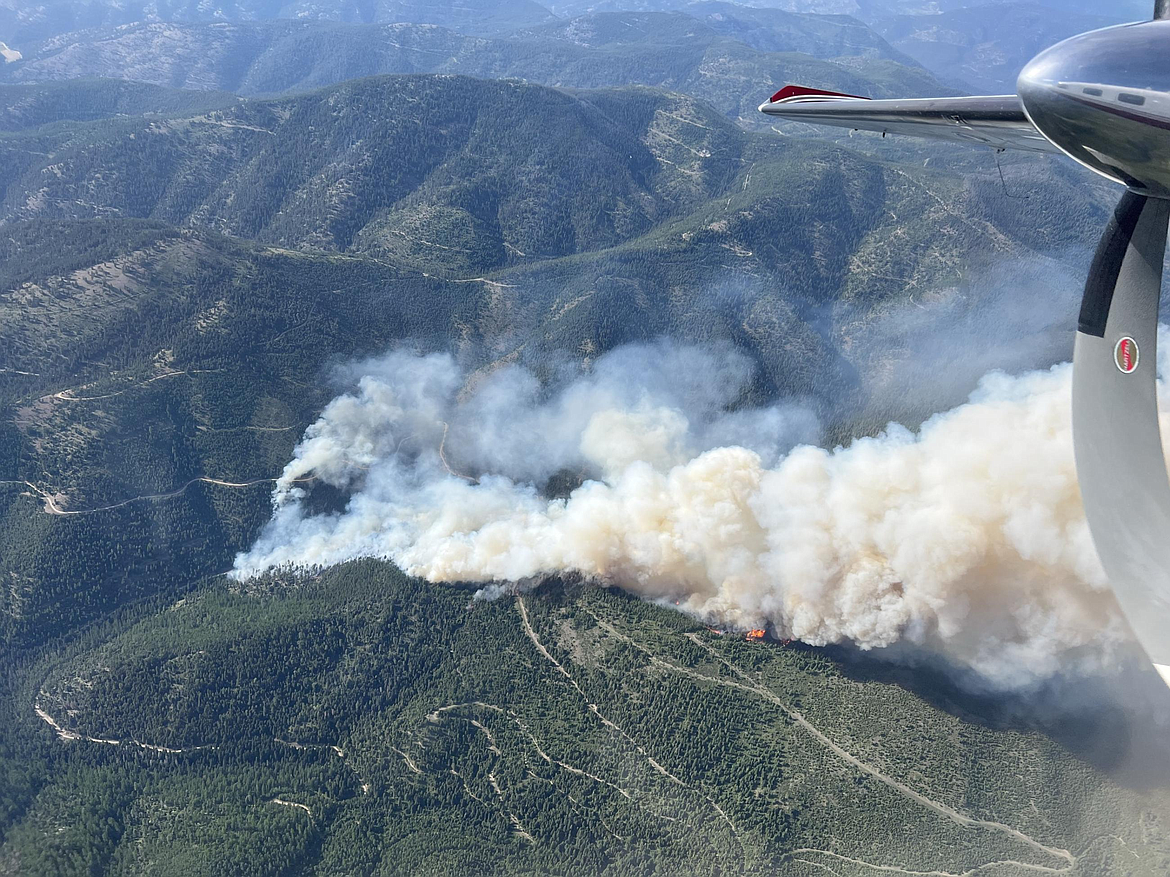 An aerial view of the Miller Peak Fire south of Missoula on July 14, 2024. (Inciweb photo)