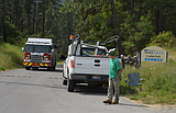 Bomb squad investigating device in Corbin Park