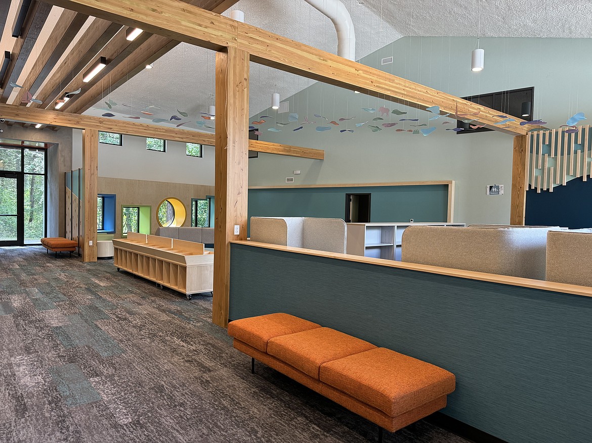 A view of the right side of the new Bigfork branch shows the children's area and the river inspired mobile that hangs above. (photo provided)