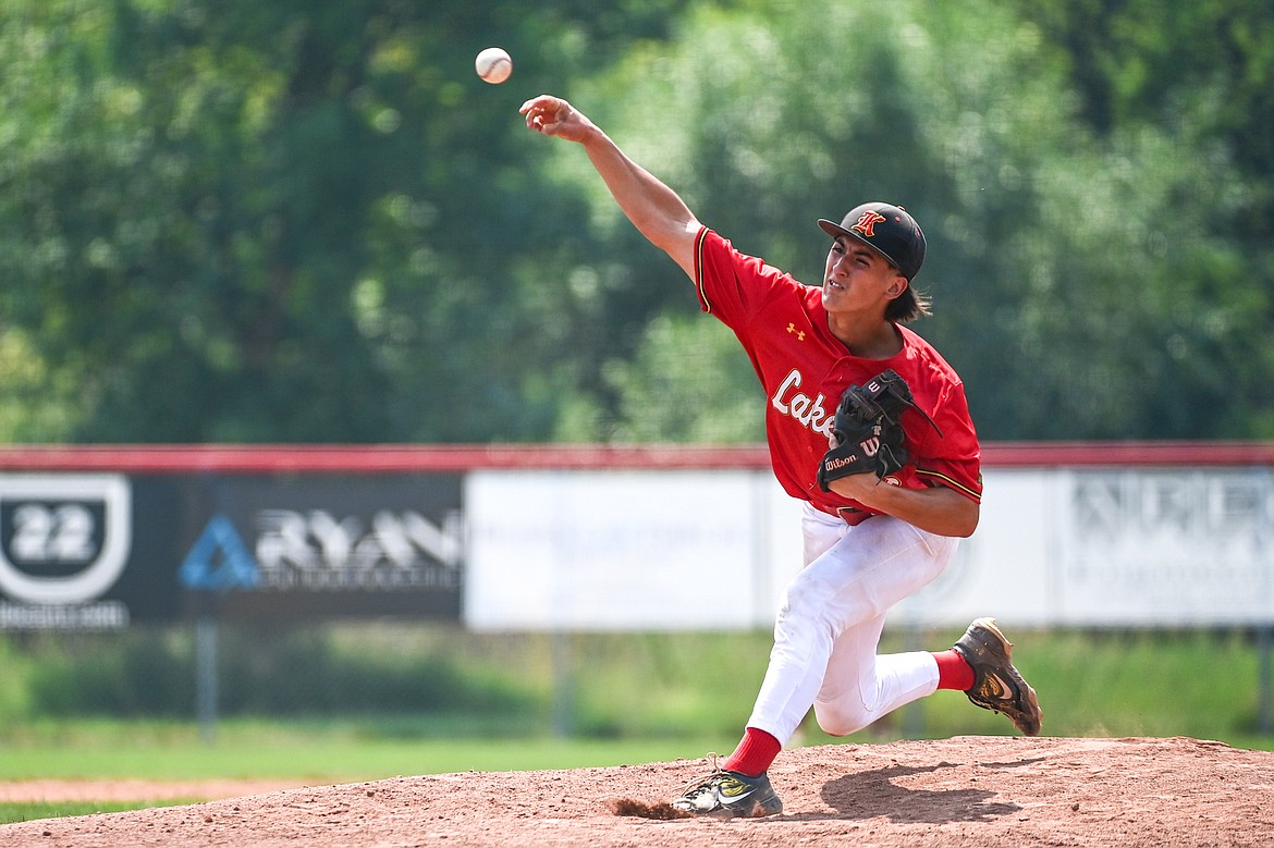 Kalispell pitcher Ostyn Brennan (10) delivers against the Billings Scarlets at Griffin Field on Thursday, July 18. (Casey Kreider/Daily Inter Lake)