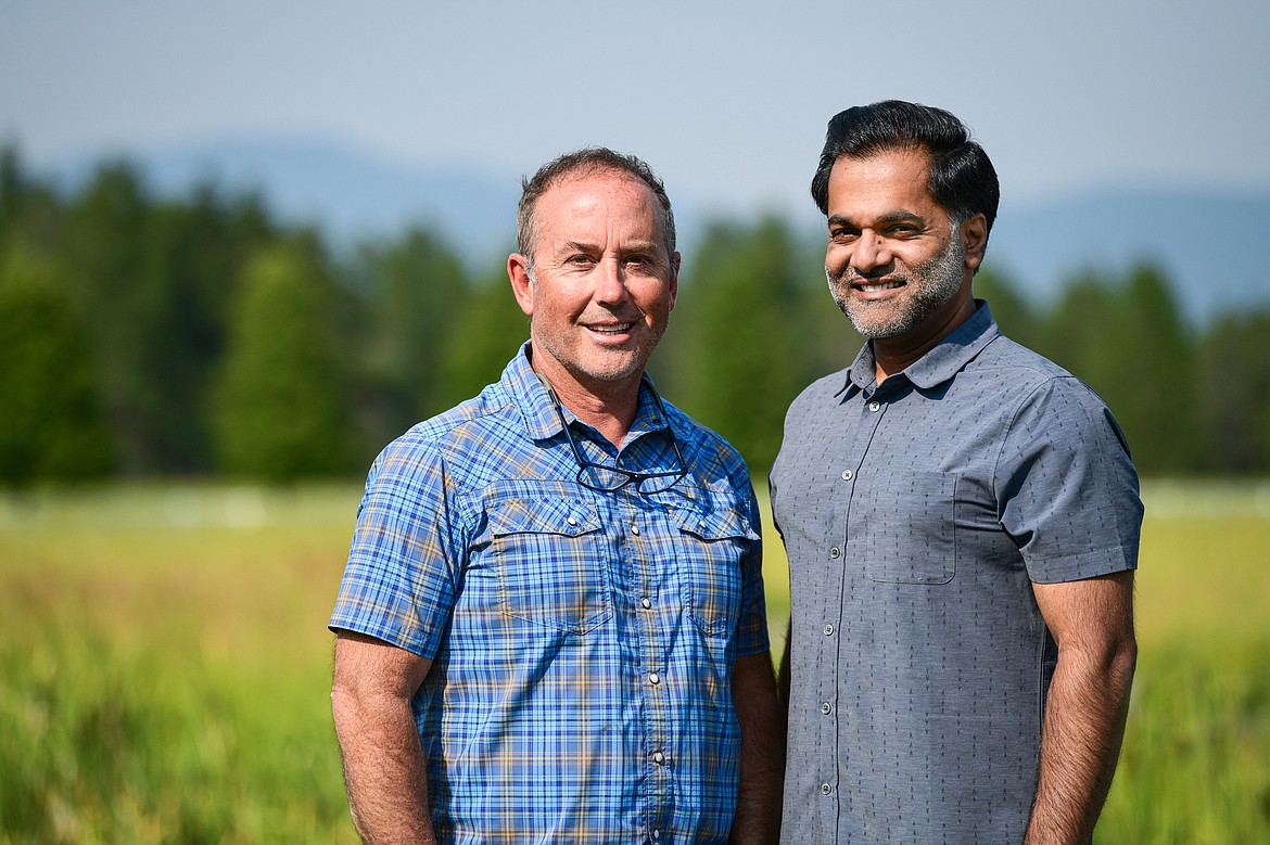 Strategic advisor Todd Burris and chief executive officer Omar Ahmad of NeuroAnimation, creators of the virtual reality game titled The Last Reef on Thursday, July 18. (Casey Kreider/Daily Inter Lake)