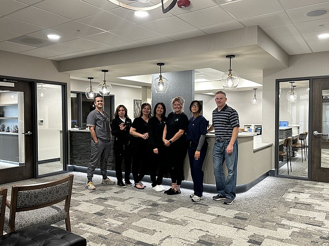 Riverstone Dental Care staff (from left): Dr. Taylor Price, Ginny Hansen RDH, Sheri Simpson, Amanda Nickerson, Monica Tucker, Janelle Crisanto and Dr. Mark Snow.