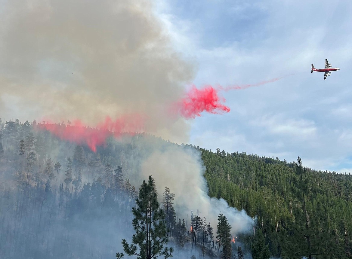 An aircraft drops retardant on the Miller Peak Fire south of Missoula on July 17, 2024. (Inciweb photo)