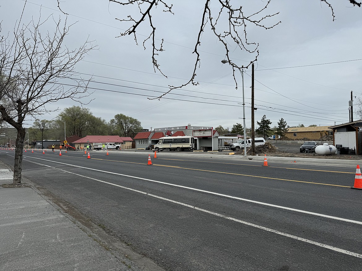 The installation of a new crosswalk on South Daisy Street (State Route 17) in Soap Lake, pictured, is substantially complete.