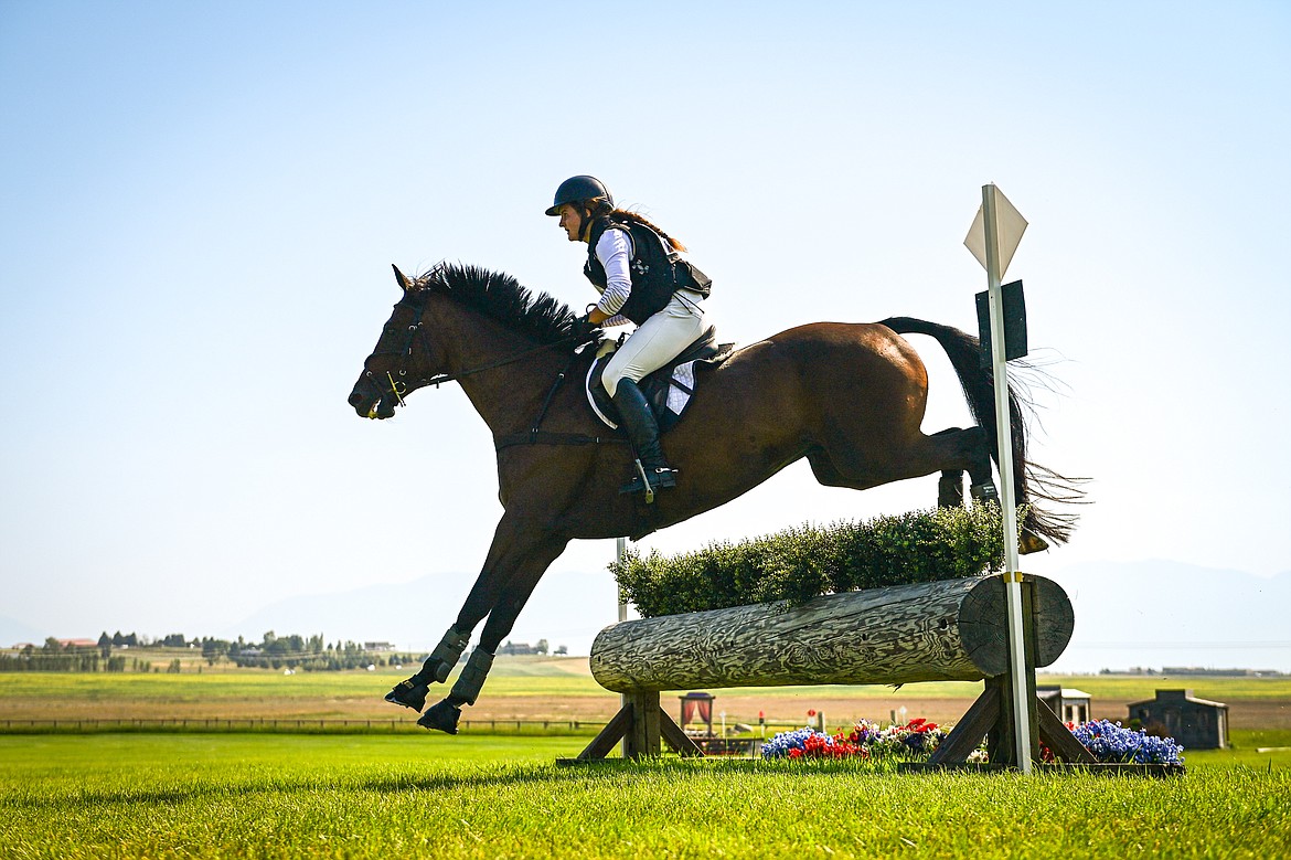 Dakota McGill rides NSC Mettaphor over a jump during Training Three-Day cross-country at The Event at Rebecca Farm on Friday, July 19. (Casey Kreider/Daily Inter Lake)