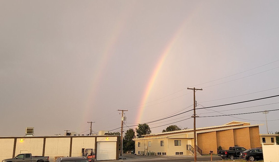 A rainbow seen from the employee entrance of the Columbia Basin Herald’s office in Moses Lake last Wednesday. Sadly, the heat and clear weather won’t allow for much rainbow viewing around the Columbia Basin this week.