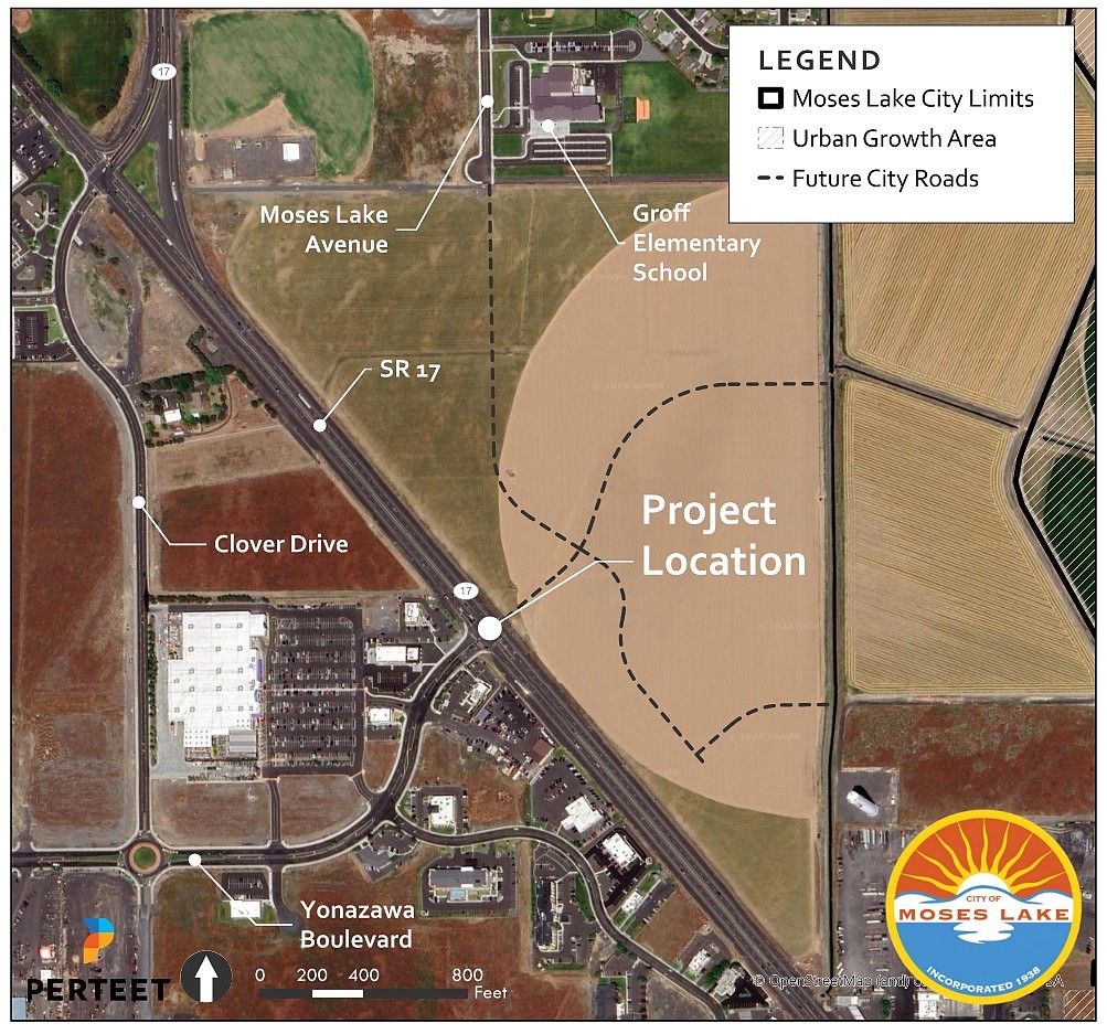 This graphic provided by the city of Moses Lake indicates the location of an anticipated traffic circle near the Wendy's off SR 17.