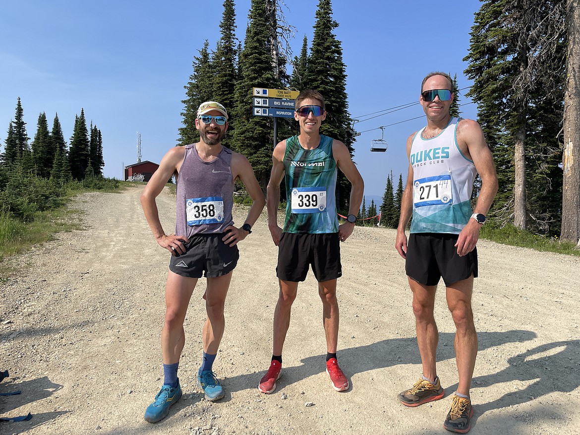 The top three male finishers in the 42nd annual Big Mountain Run were Ryan Skotnicki, Brett Winegar and Drew Coco. (Photo provided by Jennie Bender)