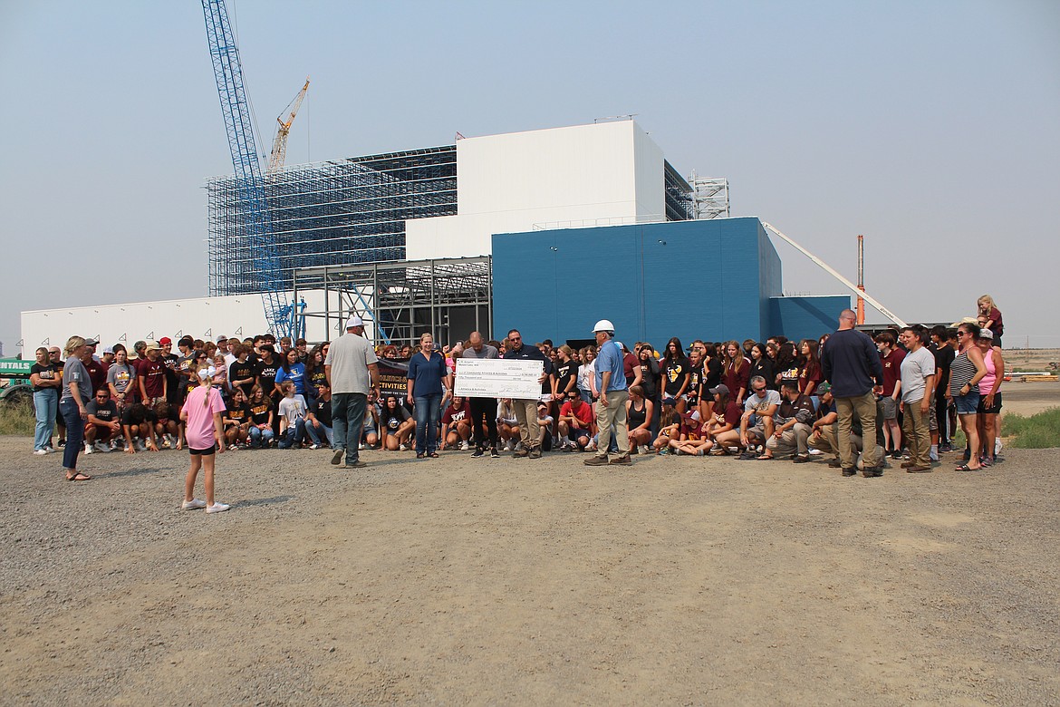 So many Moses Lake School District students showed up to thank the JR Simplot company for its donation it took a while to assemble the group for a picture.