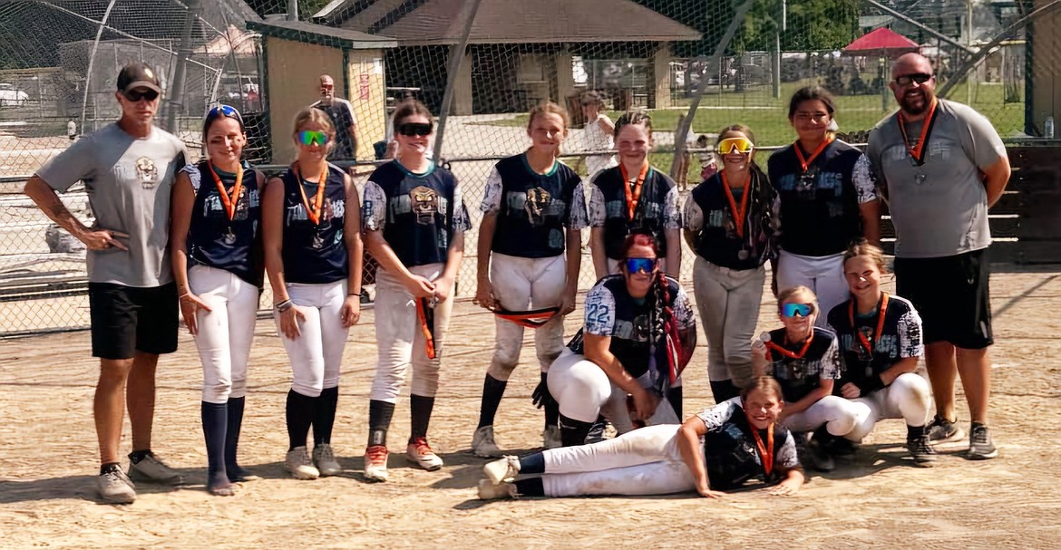 Courtesy photo
The 12U Fearless fastpitch softball team took second place in the Gold Bracket championship game at the Summer River Bash tournament last weekend in Post Falls. In the front is Kaitlyn Grantham; middle row from left, Loretta Blattstein, Zoey Johnson and Zoey Halden; and back row from left, coach Jamie Blattstein, Ella Schinner, Baylee Bippes, Peyton Walters, Bailey Williams, Holly Dunham, Avah Gonzales, Caitlyn Cheney and coach Adam Gonzales.