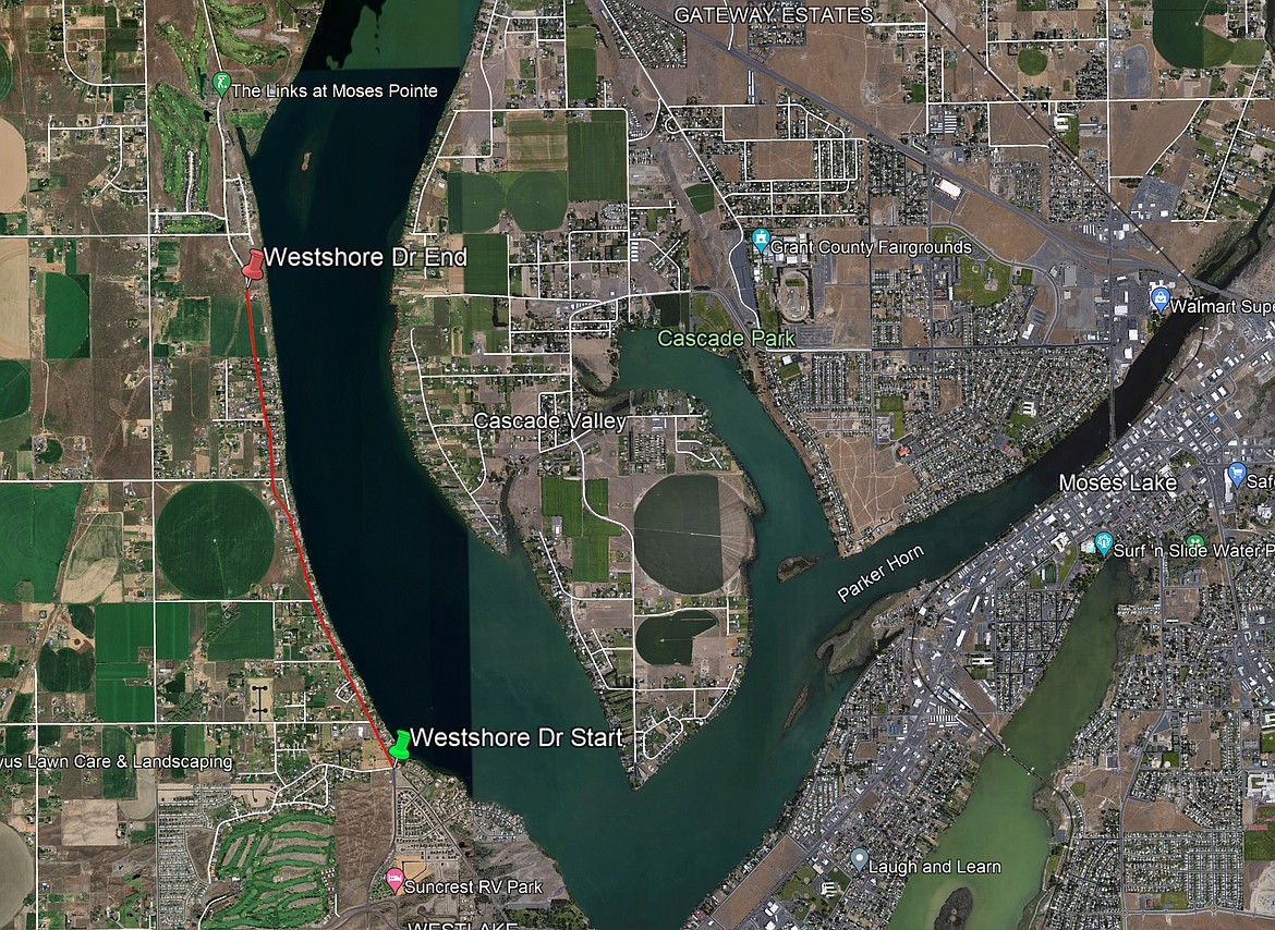 A section of Westshore Drive, in red, will be upgraded with new paving and sidewalks in spring 2025.