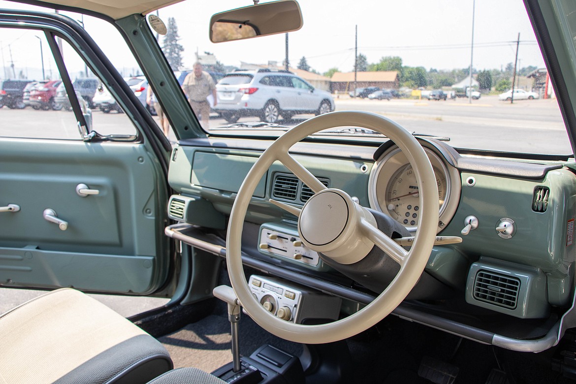 The interior of Heidi Fletcher's car show winner, a 1990 Nissan Pao. Fletcher won the People's Choice award at the 2023 Show N Shine car show in Evergreen. (Kate Heston/Daily Inter Lake)