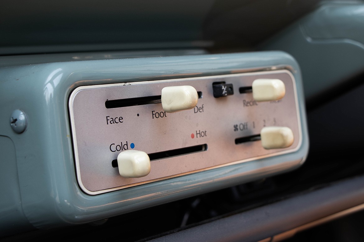 The air conditioning unit of Heidi Fletcher's car show winner, a 1990 Nissan Pao. Fletcher won the People's Choice award at the 2023 Show N Shine car show in Evergreen. (Kate Heston/Daily Inter Lake)