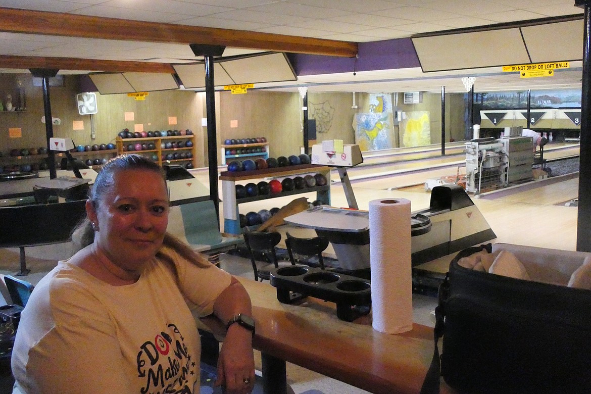 VFW Quartermaster Heather Allen surveys the existing 8-lane basement bowling alley at the club on West Lynch Street in Plains.  (Chuck Bandel/VP-MI)