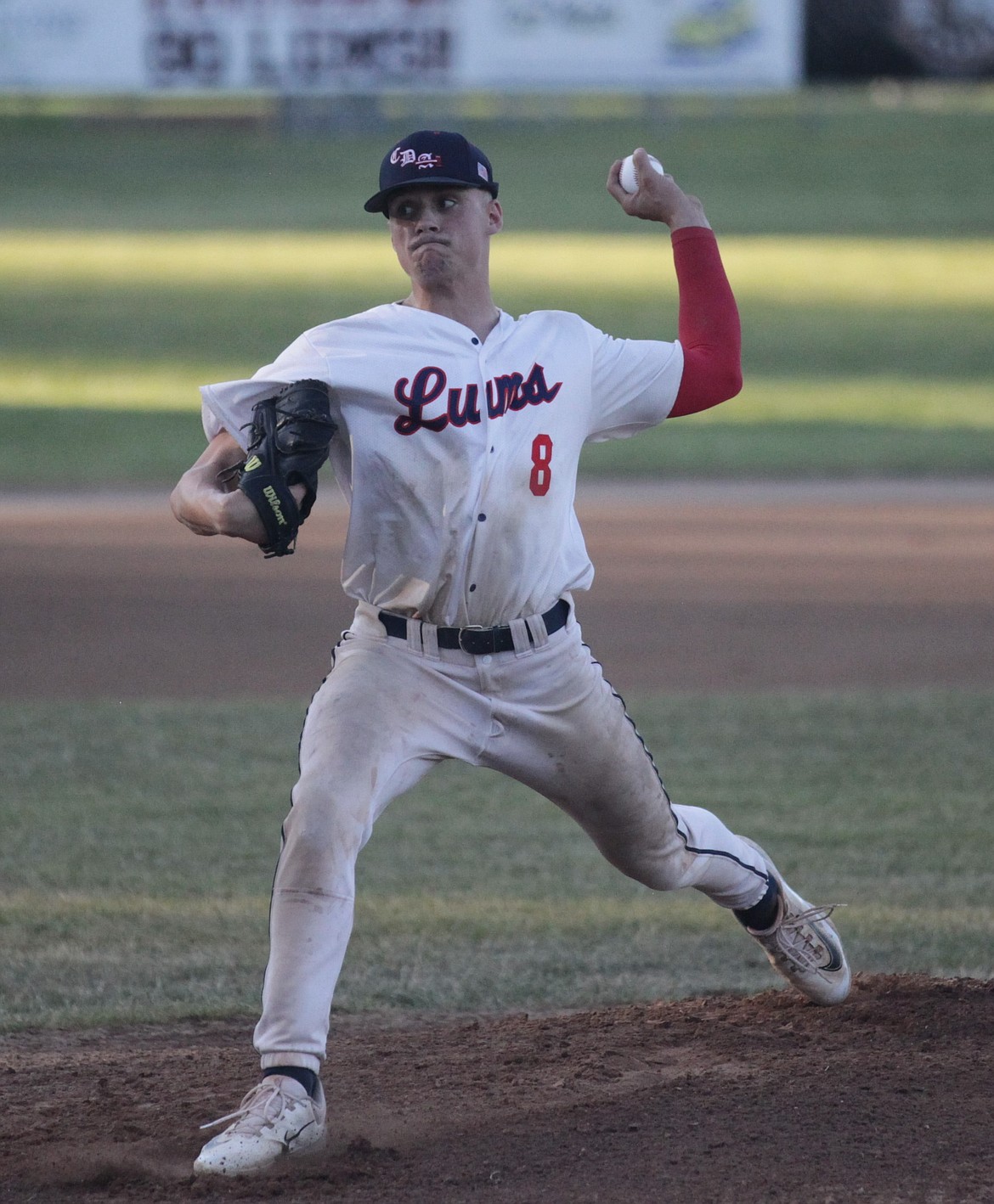 MARK NELKE/Press
Coeur d'Alene Lumbermen pitcher Austin DeBoer throws a pitch during a recent game at Thorco Field.