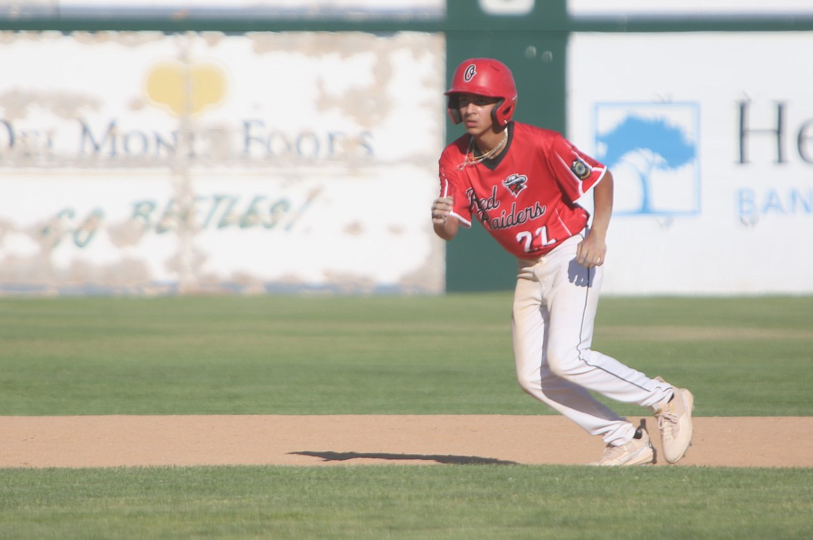 Red Raider second baseman Aaden Montes leads off second base against Walla Walla on Friday. Montes recorded 13 hits with 14 RBI this summer.