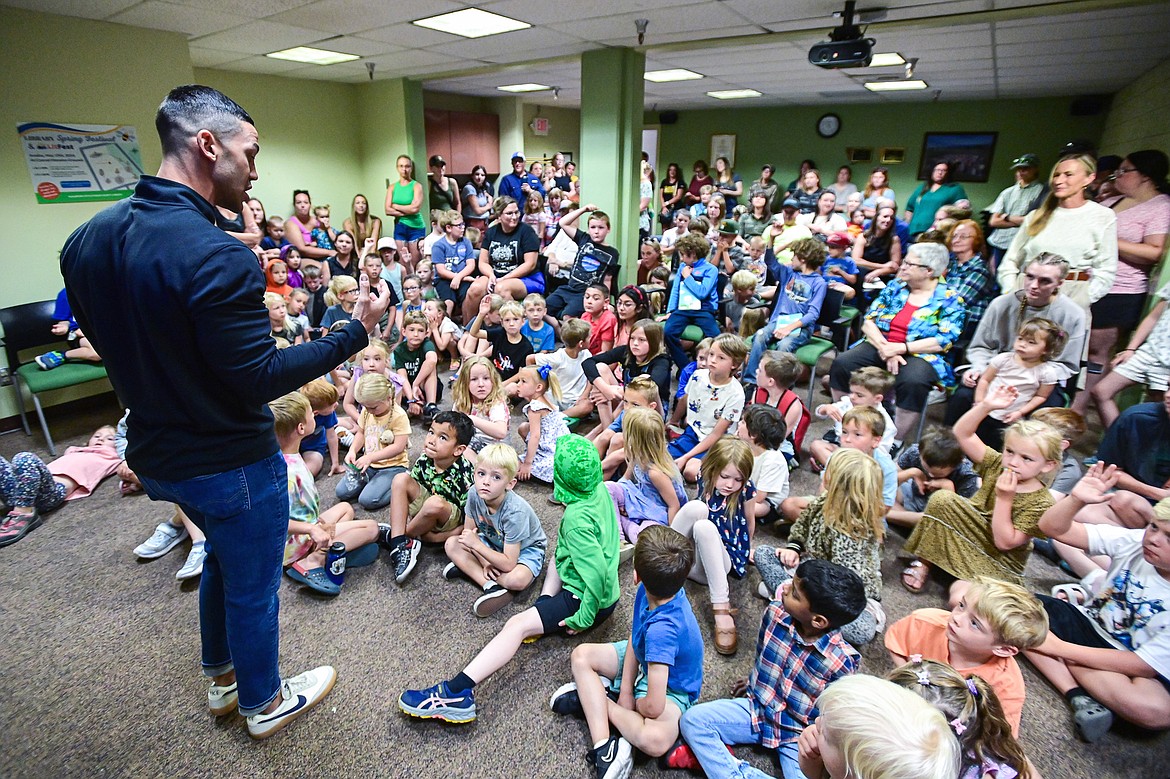 Jarrod Bales from NASA’s Kennedy Space Center speaks during a presentation at ImagineIF Library in Kalispell on Friday, July 26. (Casey Kreider/Daily Inter Lake)