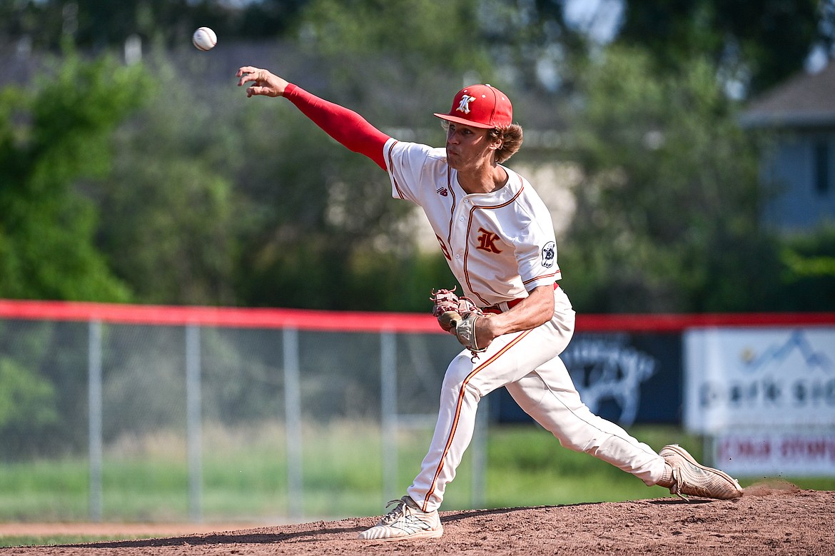 Kalispell starting pitcher Oscar Kallis (3) delivers against Great Falls at Griffin Field on Friday, July 26. (Casey Kreider/Daily Inter Lake)