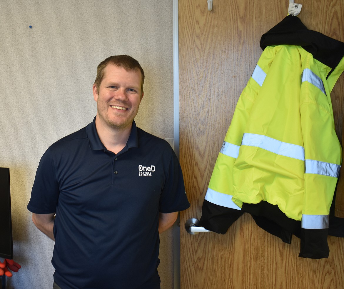 Nick Kamerath, the site manager at OneD Battery Sciences, stands in his office Wednesday. Kamerath recently moved from southwestern Washington with his family to take the helm at the high-tech plant under construction in Moses Lake.