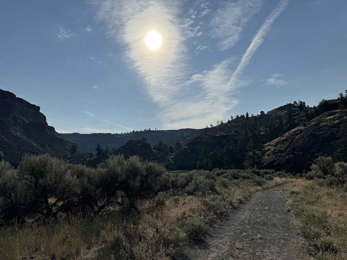 An afternoon view of Northrop Canyon trail near Steamboat Rock State Park. The trail is a bit more than six miles long and takes about two and a half hours to complete. Dogs are welcome on a leash and bird watching, mountain biking, horseback riding, wildlife viewing and amazing landscapes are all a part of the journey, according to AllTrails.com.