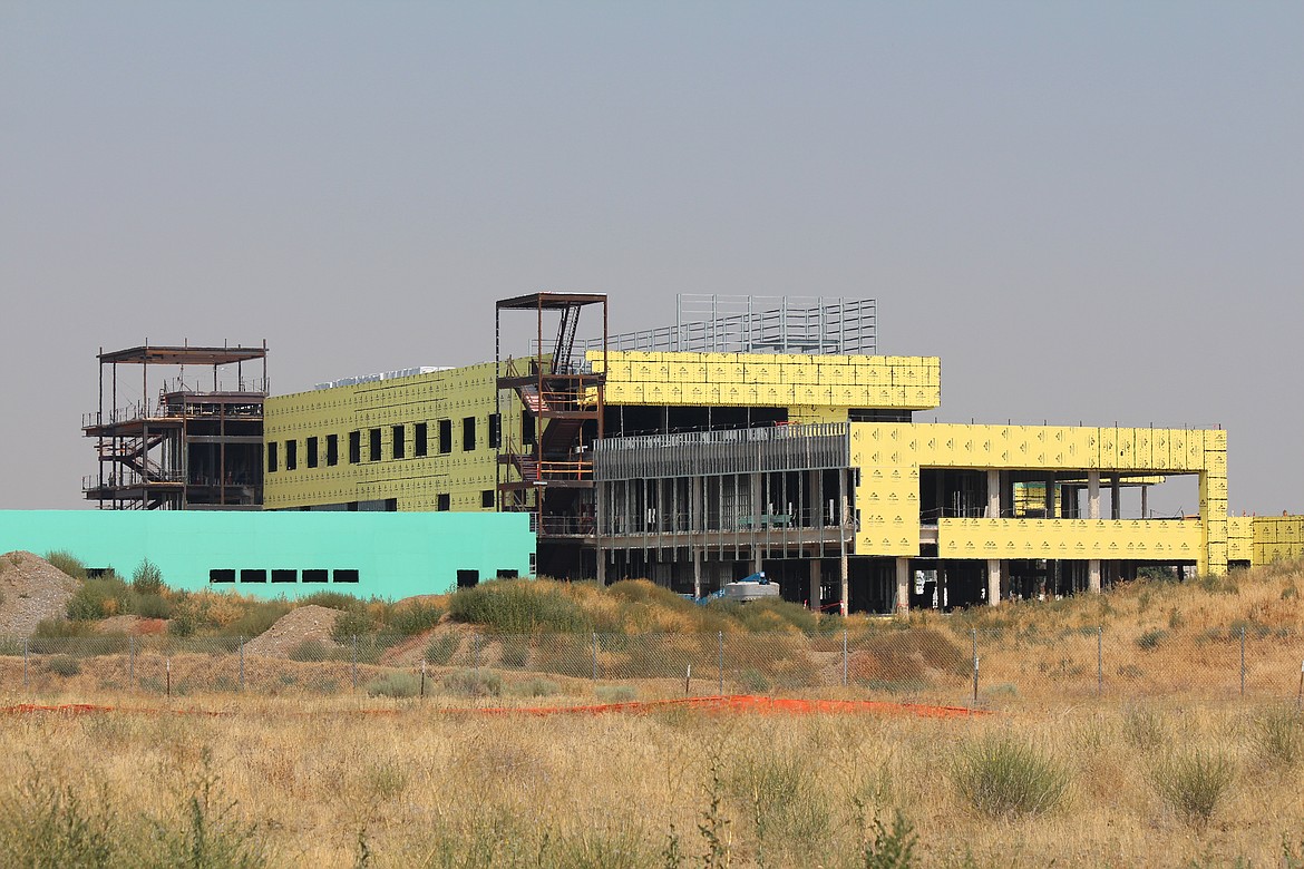 Installation of the exterior insulation is almost complete on the new Samaritan Hospital.