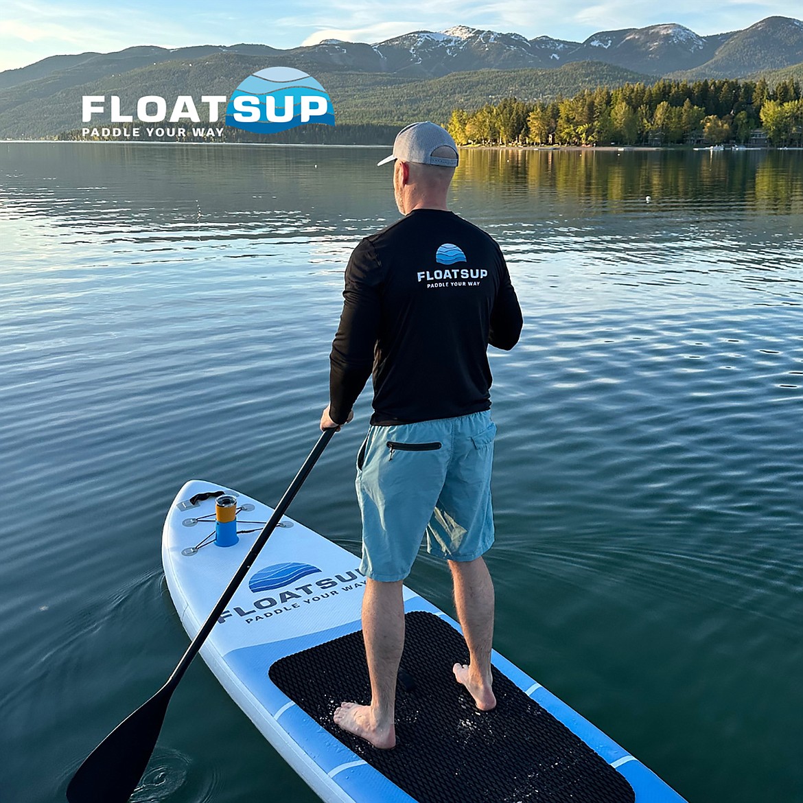 A Floatsup Cup in action, attached to the front of a paddle board. (Photo provided)