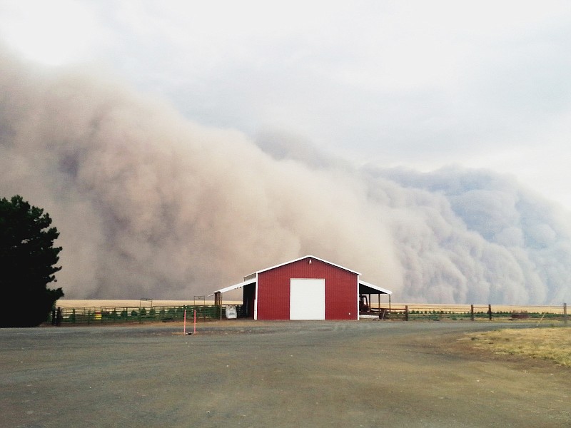 A massive dust storm approaches a barn in Harrington in 2014. Getting caught in a dust storm can be dangerous and it’s important to be prepared.