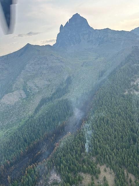 An aerial view of the Muir Creek Fire in Glacier National Park. (Inciweb photo)