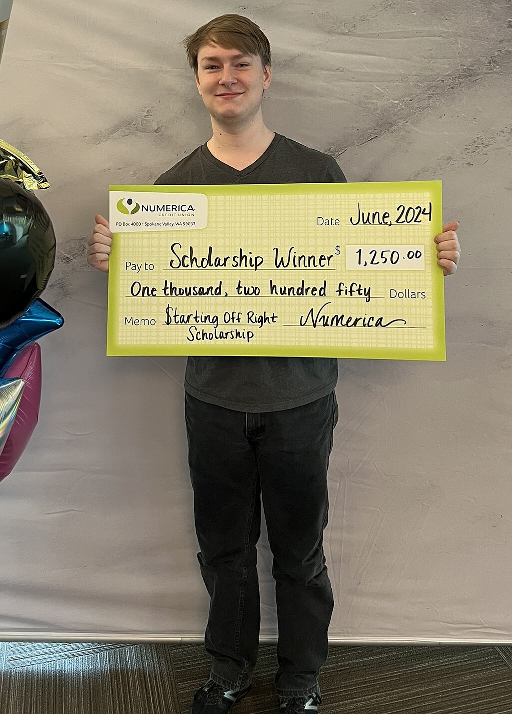 Matthew Moller, Post Falls High School, is one of three Kootenai County students to receive a $1,250 Starting off Right Scholarship from Numerica Credit Union.