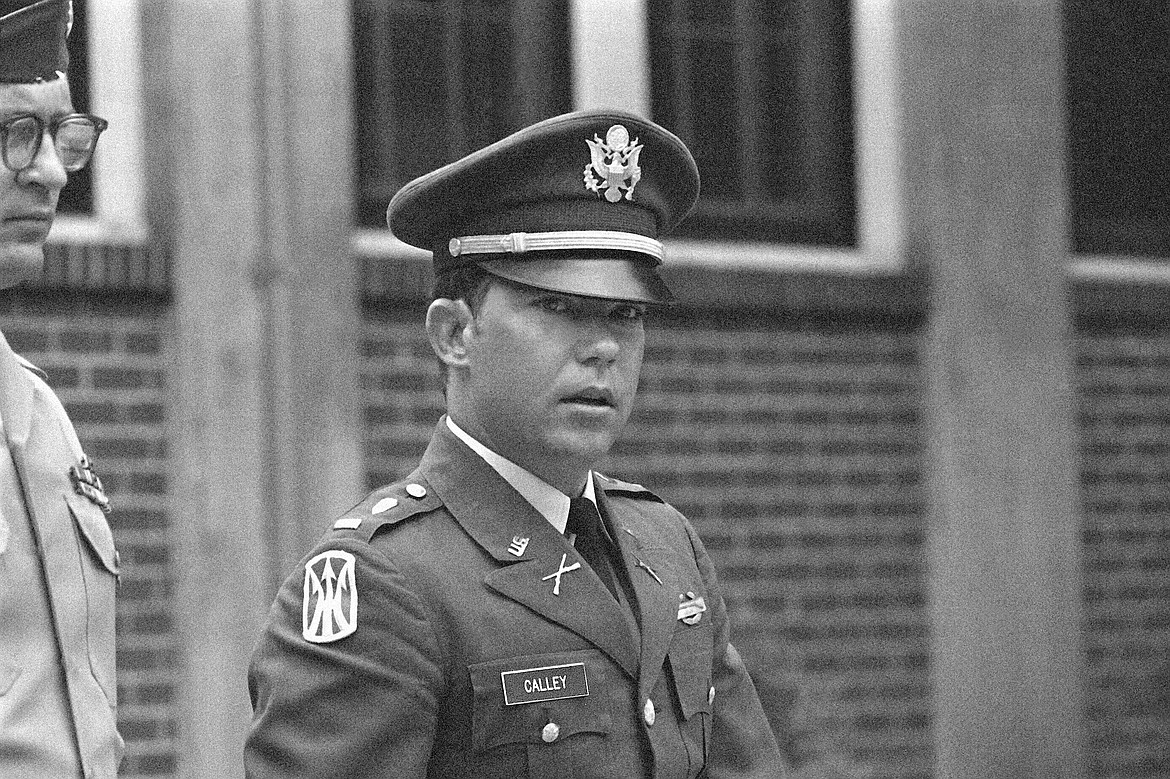 Lt. William L. Calley, Jr., pictured during his court martial at Fort Benning, Ga., on April 23, 1971. Calley, who as an Army lieutenant led the U.S. soldiers who killed hundreds of Vietnamese civilians in the My Lai massacre, the most notorious war crime in modern American military history, died on April 28 at a hospice center in Gainesville, Fla., The Washington Post reported Monday July 29, 2024, citing his death certificate. He was 80. (APPhoto/Joe Holloway, Jr., File)