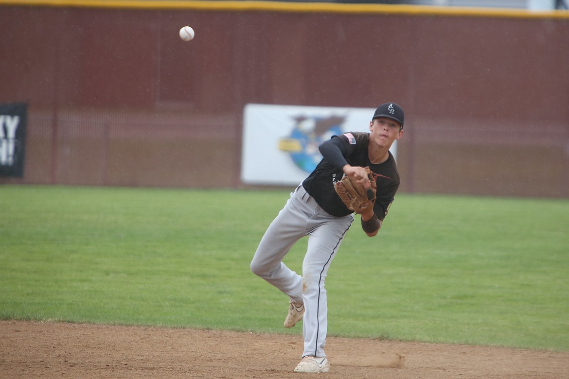 ACH second baseman Jase Cox picks up a ground ball and throws it toward first base for an out against Spokane Valley on Monday.