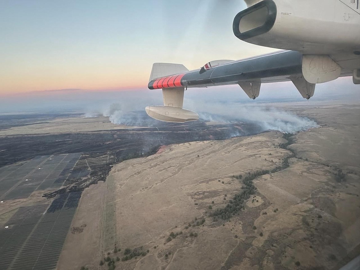 An aerial photo of the Big Horn Fire near Bickleton in Klickitat County. Grant County Fire District Eight has sent crews to help deal with the fire according to their business manager, Barb Davis. The fire is currently about 50,000 acres and 52% contained according to InciWeb.