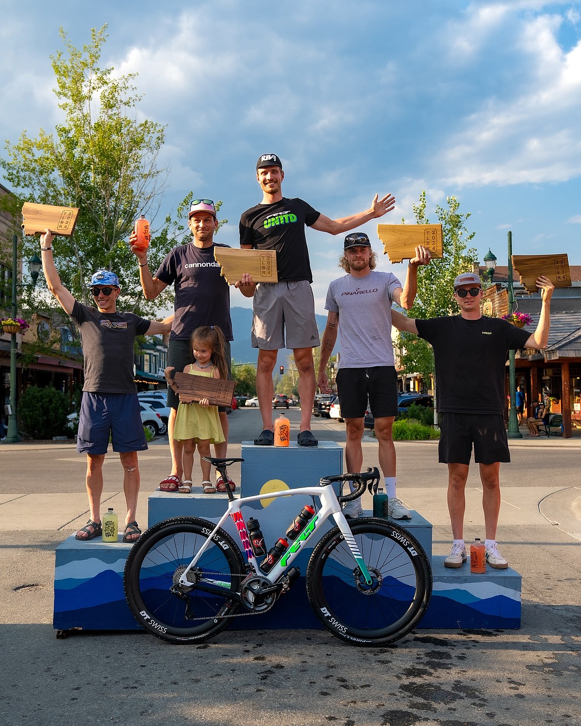 Adam Roberge, Ted King, Ethan Overson, Caleb Swartz and Carter Nieuwesteeg top the podium in the Last Best Ride's long course men’s division. (Drew Silvers Photo)