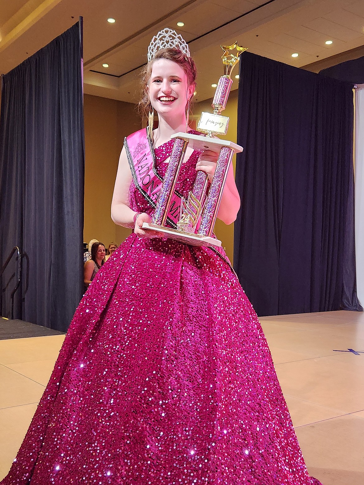 Andrea Chandler of Kalispell is crowned queen in the teen division of the 2024 National Miss Amazing pageant at the Hyatt Regency O'Hare Chicago in Rosemont, Illinois. The pageant was part of a summit for girls and women with disabilities held July 26-28 and is part of the Miss Amazing Amplify program. (Courtesy photo)