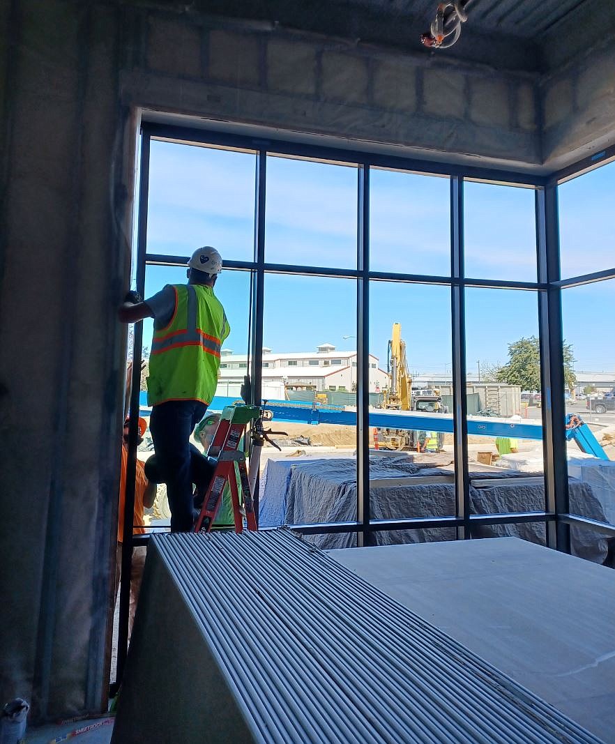 Window installation is underway at the new Quincy hospital.