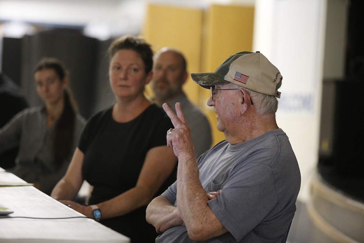 Dennis Craig, whose family has ties to Spirit Lake going back to 1912, gives testimony Thursday night during the Idaho Department of Lands public hearing regarding the removal of the Brickel Creek sandbar.