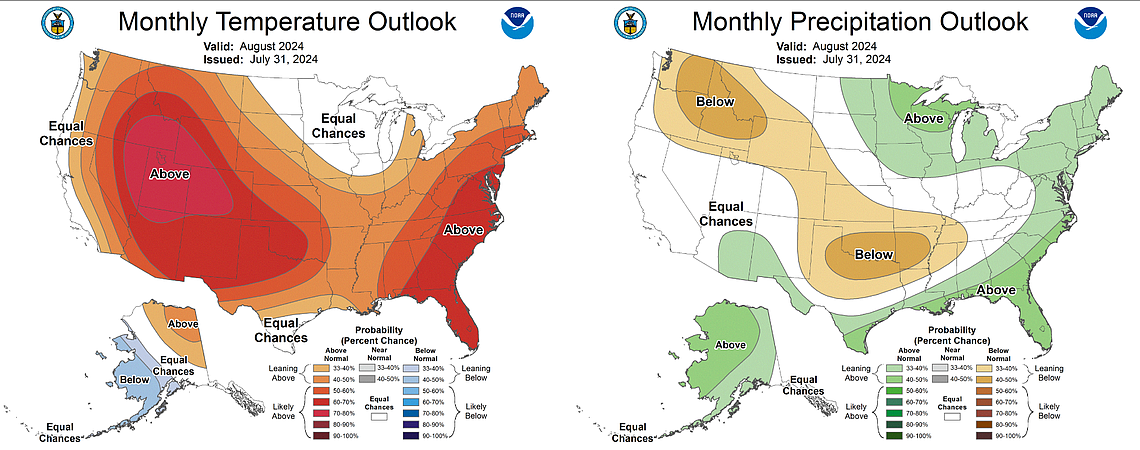 It’s likely to be much hotter and drier than usual in Idaho this August, aiding to worse wildfire conditions. Climate Prediction Center