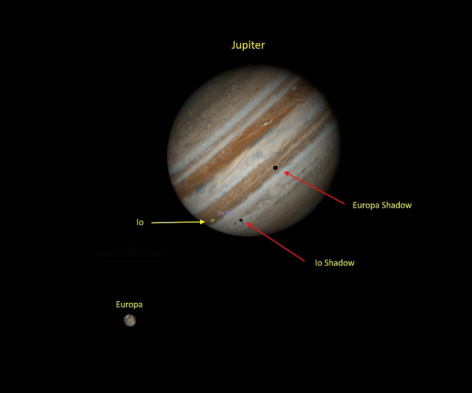 Using the example telescope or better, you should see this (minus the words and arrows). Graphic courtesy of John Taylor