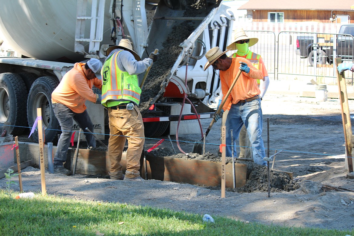 Concrete curbs were going in along Marina Way in Soap Lake Thursday, part of a project to upgrade roads around East Beach Park.