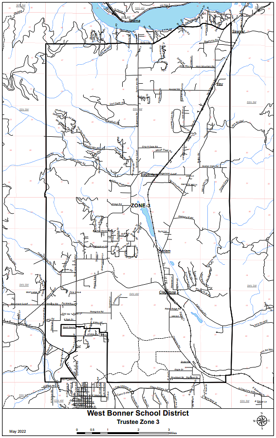 West Bonner County School District's Zone 3 extends from the south bank of The Pend Oreille River to south edge of Bonner County.