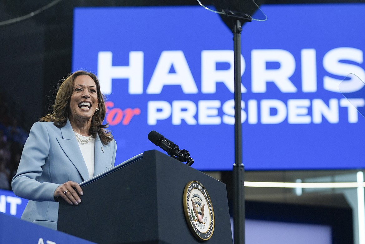 Vice President Kamala Harris speaks during a campaign rally, Tuesday, July 30, 2024, in Atlanta. (AP Photo/John Bazemore)