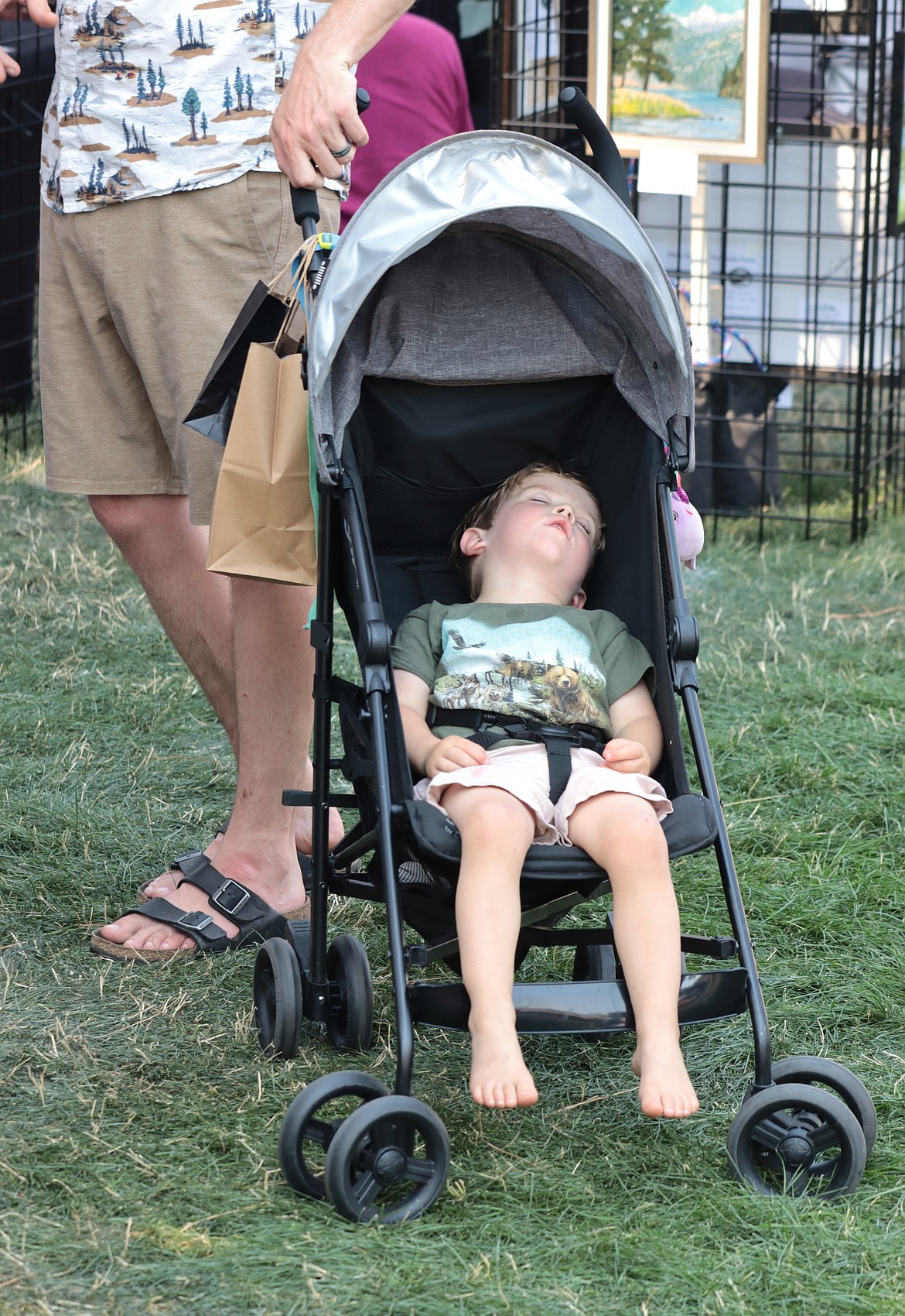 William Kracht takes a nap at Art on the Green on Friday.