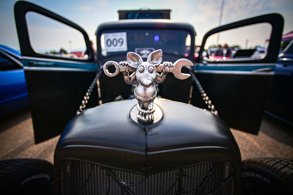 A rat hood ornament holds a wrench on a 1936 GMC T-14 Ratrod at the Evergreen Show 'N Shine at Conlin's Furniture on Saturday, Aug. 3. (Casey Kreider/Daily Inter Lake)