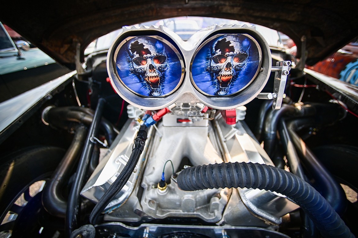 A custom, hand-made air scoop on a 1950 Chevy Deluxe at the Evergreen Show 'N Shine at Conlin's Furniture on Saturday, Aug. 3. (Casey Kreider/Daily Inter Lake)