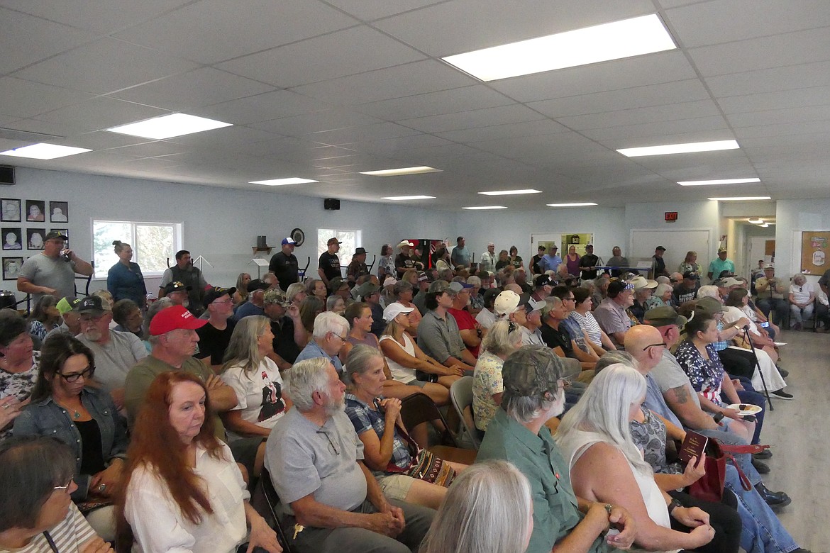 A crowd gathers at the Thompson Falls Senior Center last week during Tim Sheehy's campaign rally. (Chuck Bandel/VP-MI)